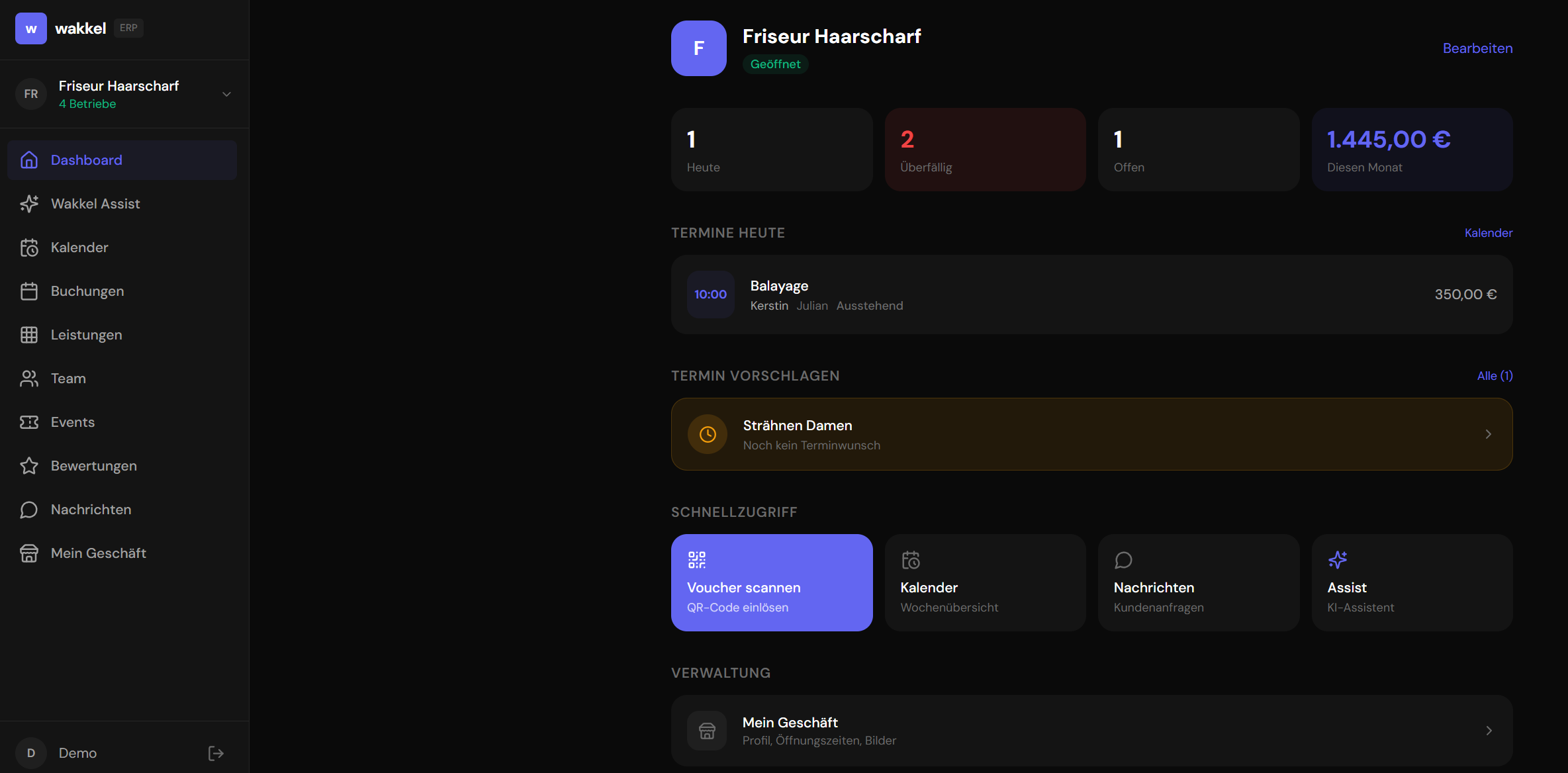 wakkel ERP Dashboard
