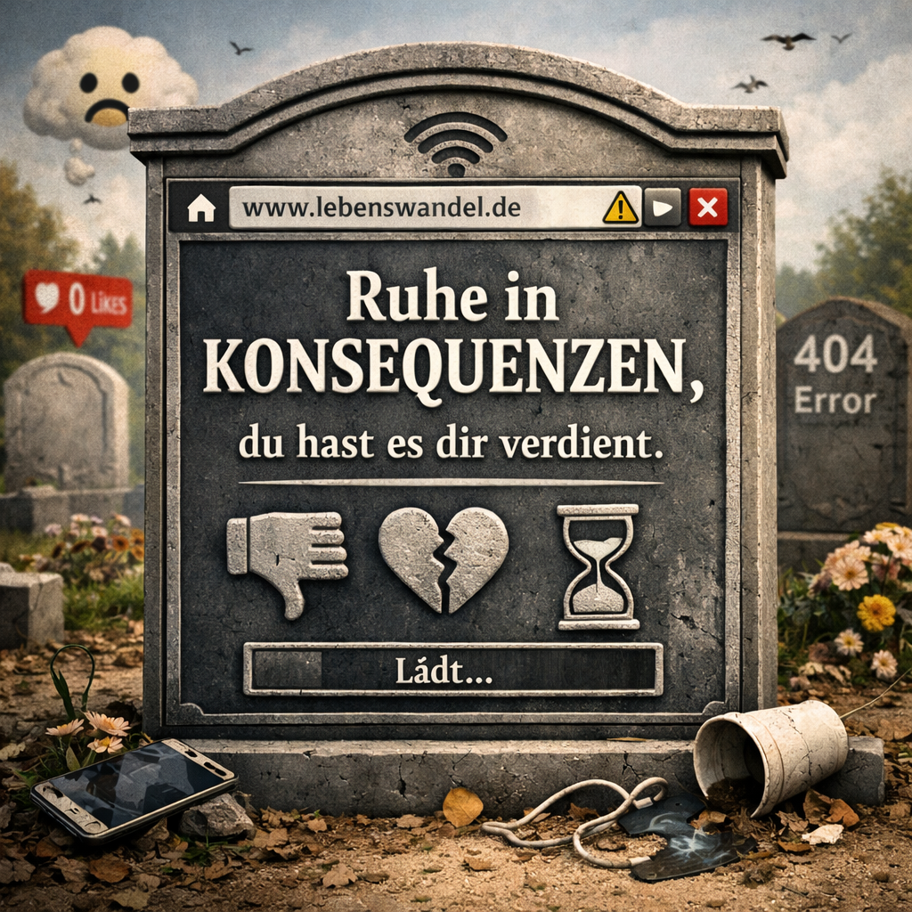 Grabstein eines gesperrten Accounts – hier ruht, wer die Hausordnung für optional hielt